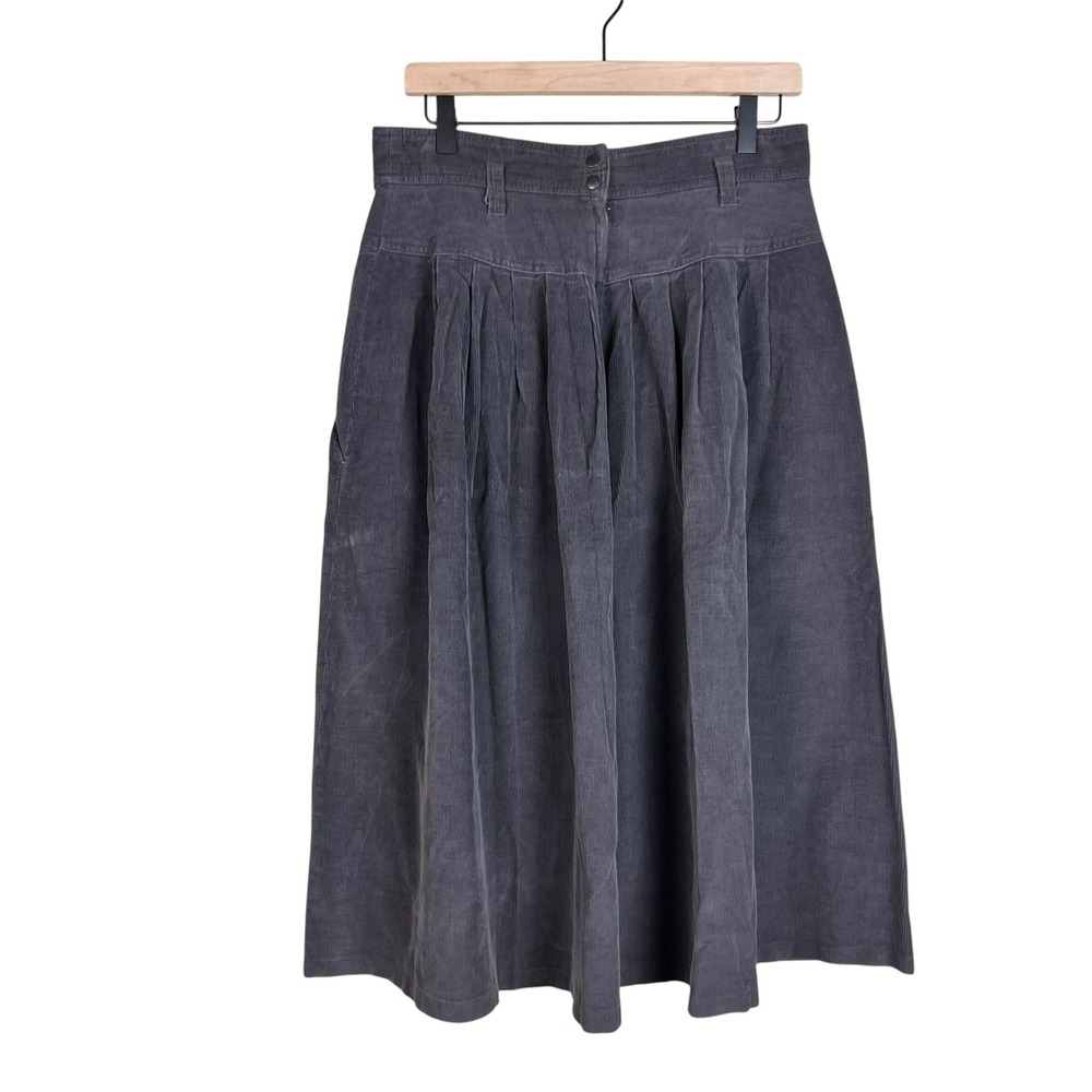 Vintage 90s Gray Corduroy Pleated Midi Skirt Pockets High Waist Chaus Size 14